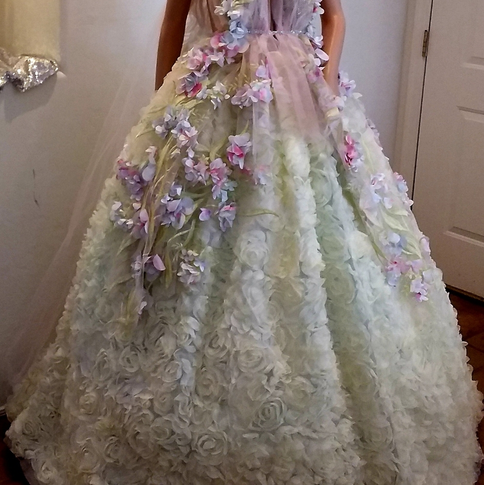 SAMPLE GOWN-HYACINTH Watercolor Rainbow Flower Woodland Princess Bridal Gown Set - Picture 5 of 13
